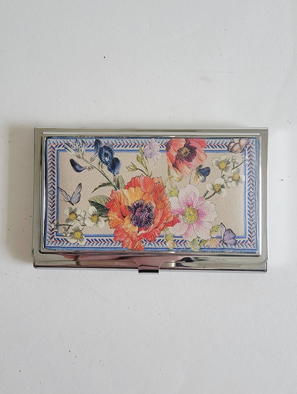 Brighton Blossom Floral Silver Metal Card Case Minimalist Cottagecore Minimalist - Picture 6 of 7